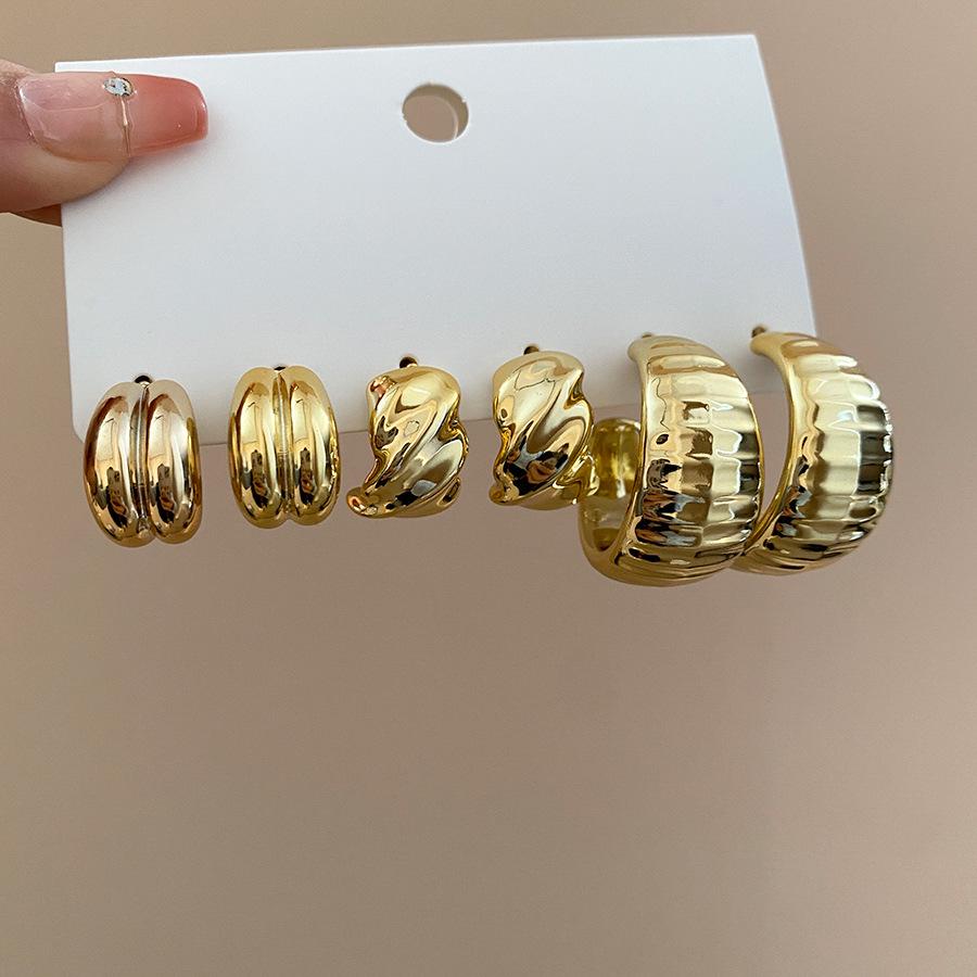 Six-Piece High-End Geometric Steel Stud Earrings Set