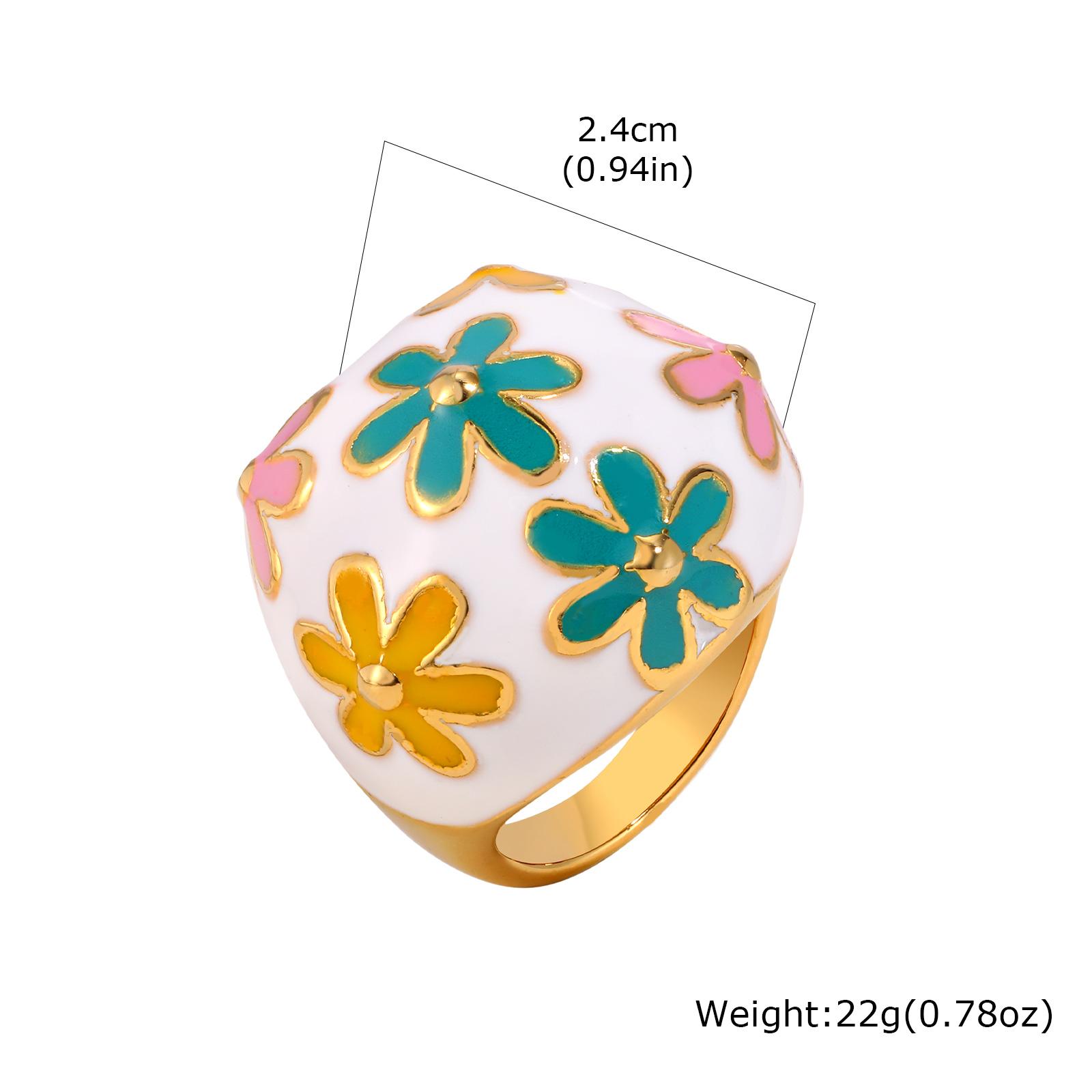 

Delicate Retro Colorful Flower Stainless Steel Ring, 18K Gold Plated Chunky Ring for Women, Fashion Personality Jewelry Gifts 6