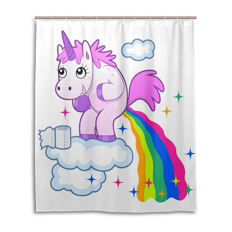 

Lovely Cartoon Unicorn Shower Curtain Smiling Animal Poop A Rainbow Waterproof Fabric Bathroom Curtains Mildew Resistant Curtain W60H190(CM)-1 Pcs