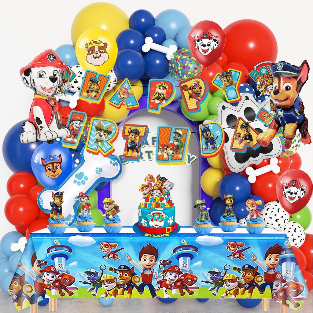 29Pcs Cartoon Dog Party Decorations, Cartoon Party Supplies - Dog Party Balloons Background Tablecloth and Dog Happy Birthday Banner Etc.