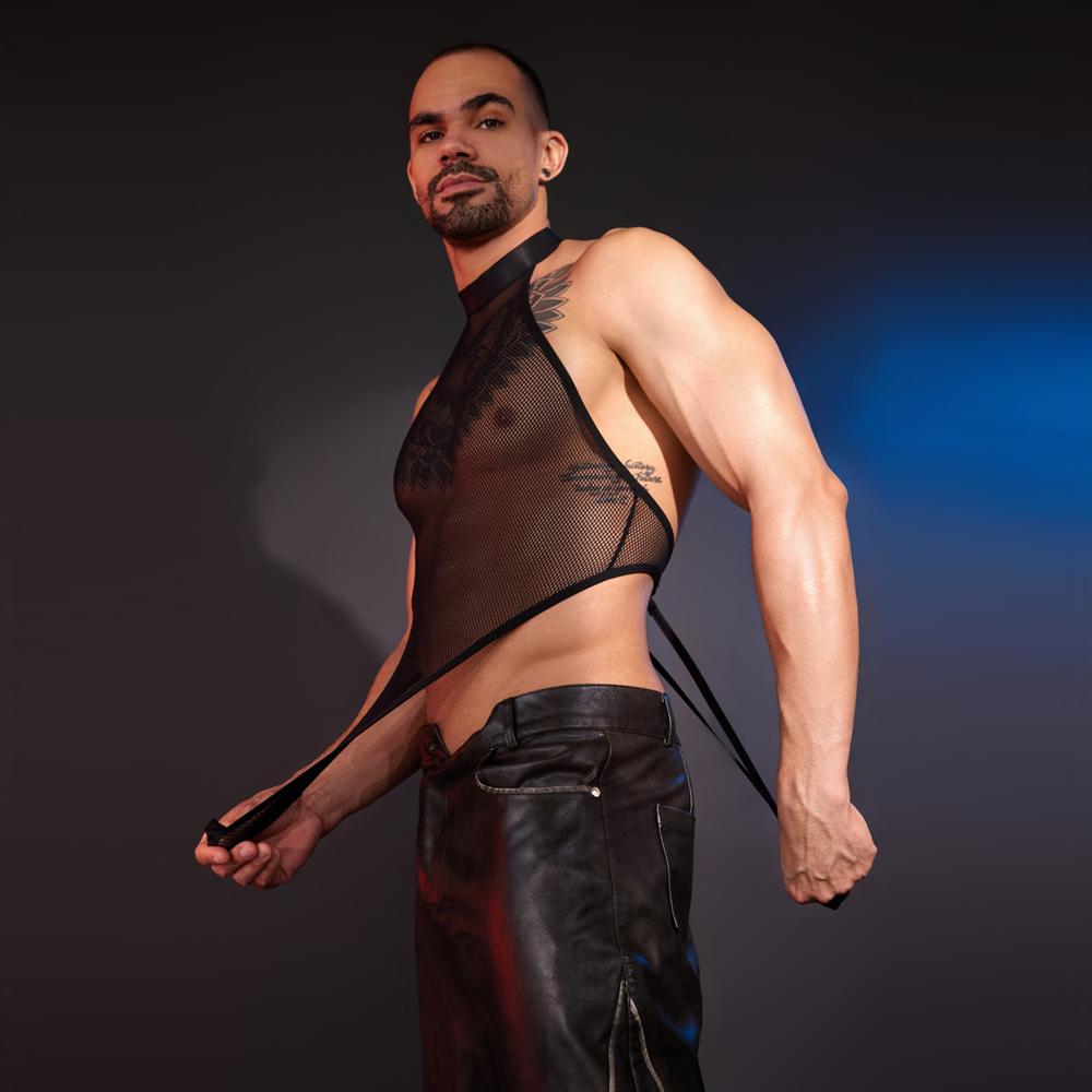 Sexy Men Mesh Halter Sheer Bodysuit Tops Big U Bulge Pouch Tights Hollow Out Backless Erotic Top Man Thong Cut Leotard