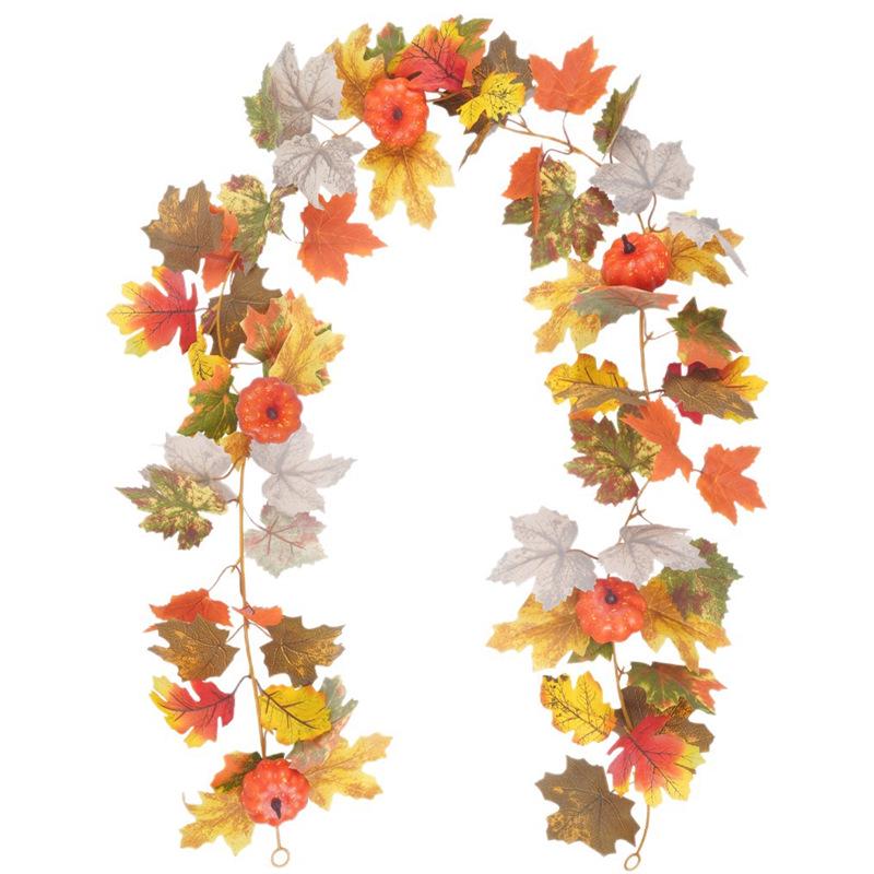Autumn Harvest Maple Leaf & Pumpkin Vine Wreath for Living Room Decoration, Artificial Flowers & Greenery