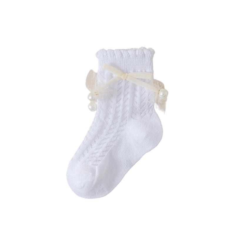 Blotona Toddler Socks for Girls Hollow-Out Cute Bowknot Anti-Skid Socks Mid-Calf Socks Summer Casual Thin Socks