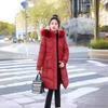 Winter new Korean version long knee down cotton-padded jacket for women with large fur collar slim and thickened cotton-padded jacket for women