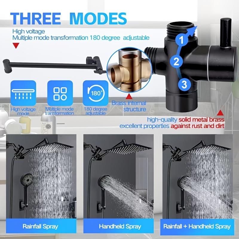 High Pressure Rain and Handheld Shower Head Combo, 11-Inch Extension Arm, 9 Settings, Adjustable Height and Angle, Chrome or Matte Black