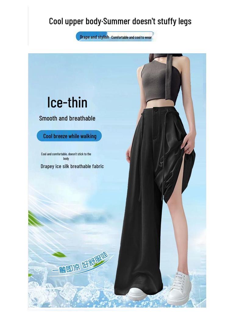 2026 Damen High-Waist Acetatsatin Weitbeinige Bodenlange Hose - Stylischer Sommer Sonnenschutz Freizeitanzug.