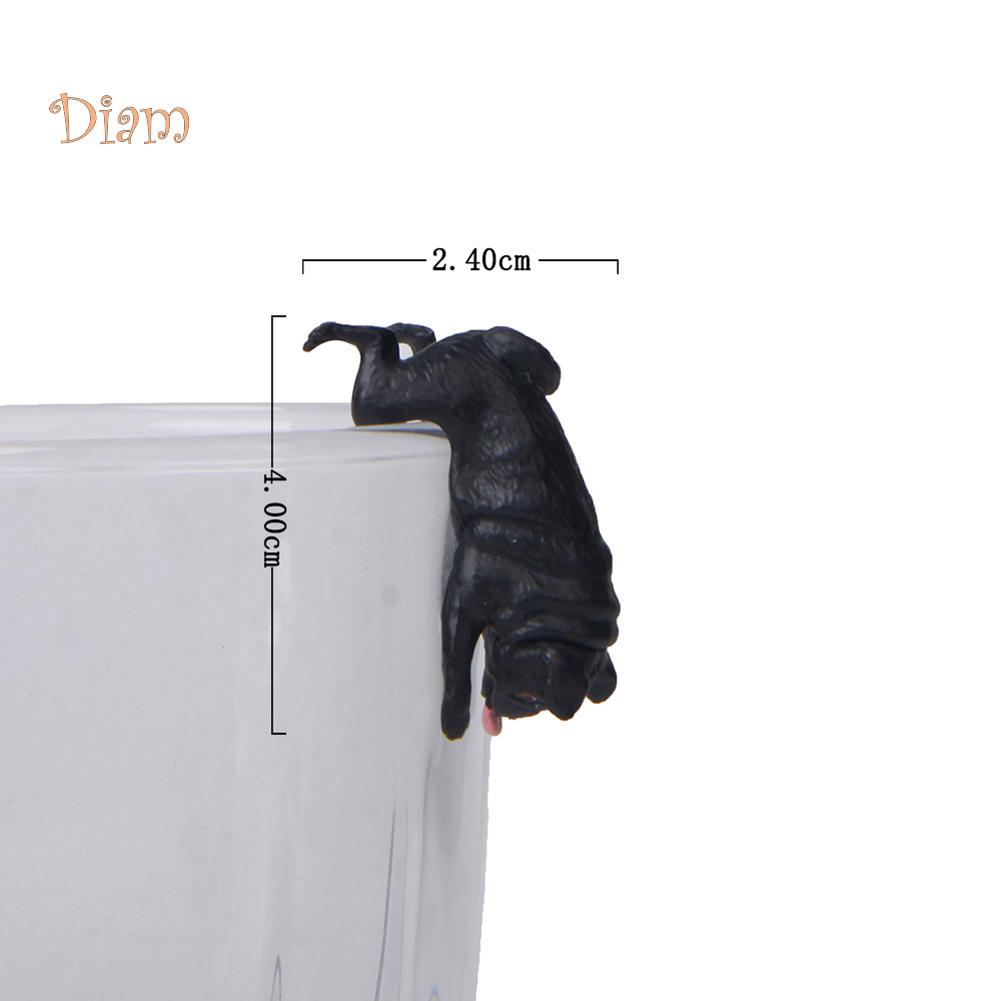NO.KK Realistic Mini Pug Dog Figurine Hanging On Cup Rim DIY Fairy Garden Accessory
