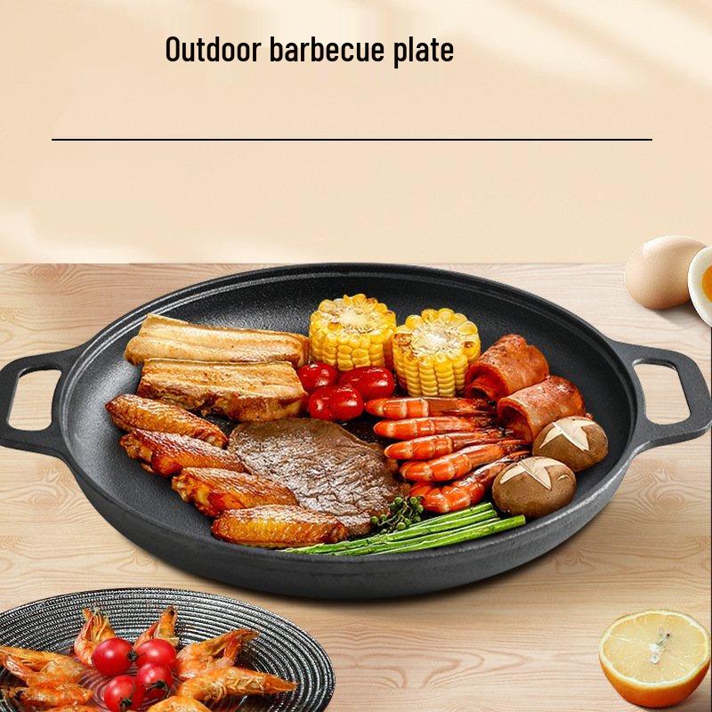 Wutuo Double Handle Cast Iron Flat Griddle & BBQ Pan