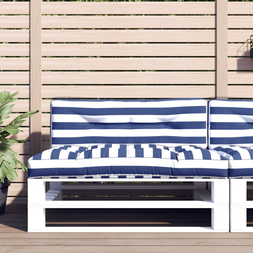 2 Piece Pallet Cushions Blue & White Striped Fabric
