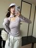 Women's Spring Wind Collar Long-Sleeve Ribbon Two-Piece Design T-Shirt