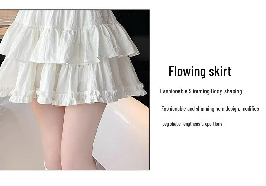 White Wood Ear Trim Fluffy High-Waisted A-Line Skirt - Women's 2026 Summer Edition