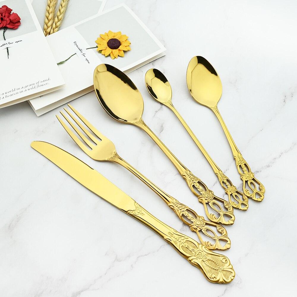 Royal 6/30Pcs Gold Dinnerware Knife Fork Long Ice Spoons Flatware Stainless Steel Cutlery Set Kitchen Silverware Tableware Set