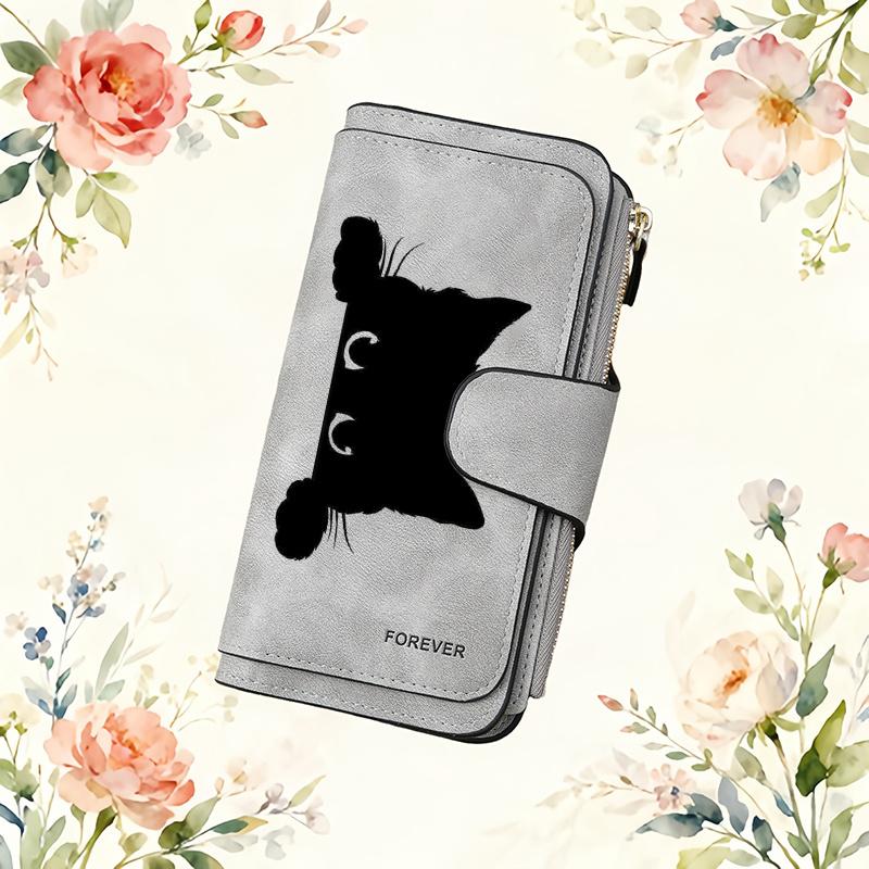 Women's Wallet 1 Piece Couple's Style - Cat-themed design wallet, with snap button coin pocket and card holder, portable long wallet, suitable for