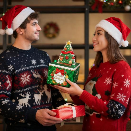 Christmas Money Box for Cash Gift Pull Merry Christmas Money Pull Box with 60 Transparent Bags DIY Holiday Cash Box Surprise Money Holder for