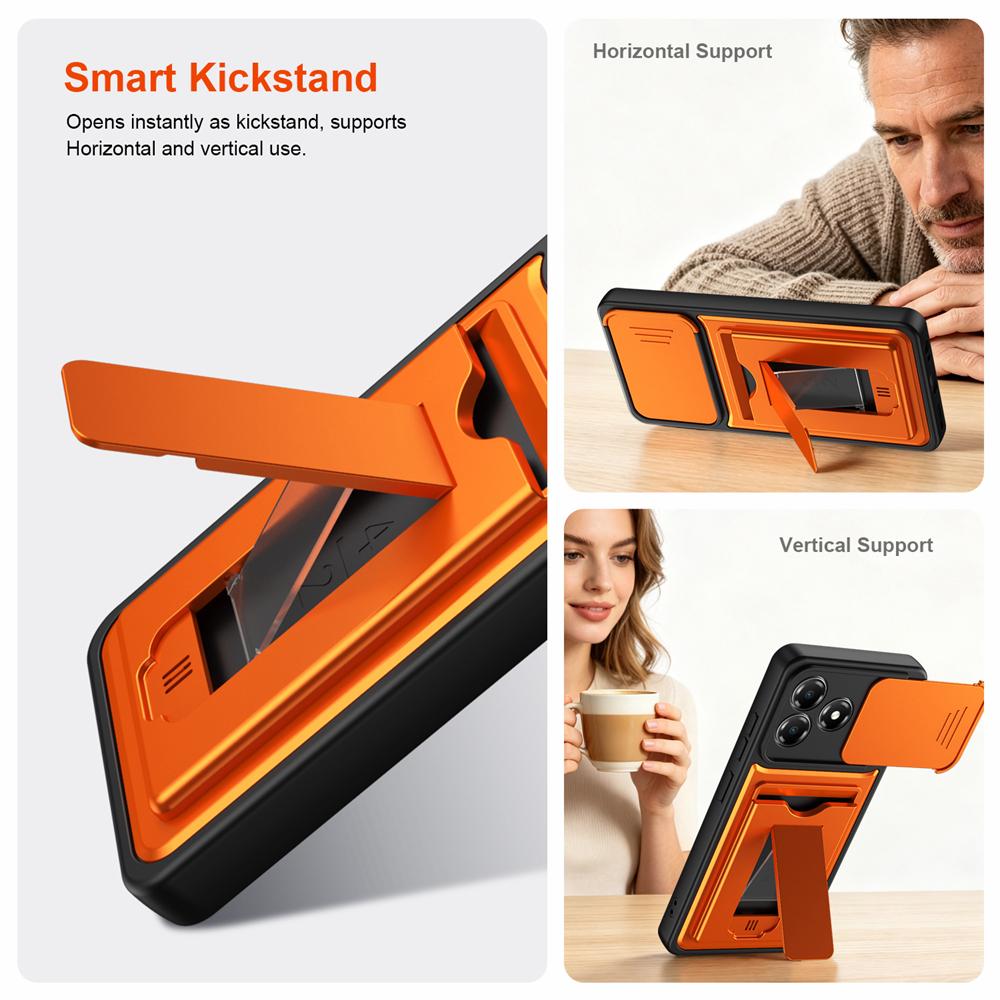 KEYSION Card Slot Holder Bag Phone Case for ZTE Blade A36 Slide Camera Protection Kickstand Shockproof Back Cover for Blade A36