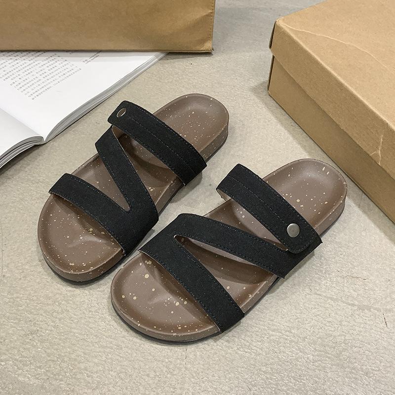 

Internet celebrity slippers women wear 2025 spring and summer new fashion versatile beach roman sandals explosion casual one-word 35 чёрный