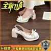 Fairy bow Shipo heel single shoes outer wear 2025 spring and summer new female open-toed square head with skirt high-heeled slippers