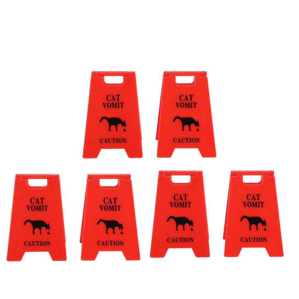 6PCS Cat Vomit Caution Signs Plastic Multifunctional Obvious Funny Cats Vomits Warning Sign for Indoor