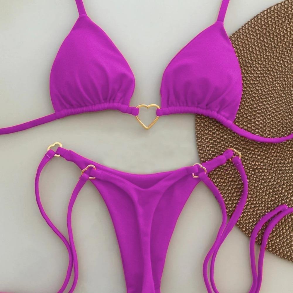 Európska a Americká Kovová Dekorácia Zber na Krku Bikini Brazílske Sexy Jednofarebné Rozdelené Plavky