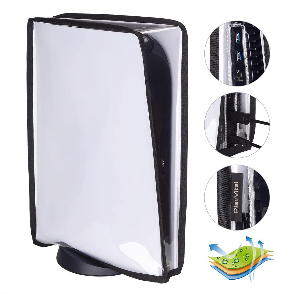 Husa de praf transparentă pentru PlayVital ps5 Husa de praf impermeabilă pentru husa ps5 poate fi aplicată la versiunea digitală și versiunea disc Consolă neagră,