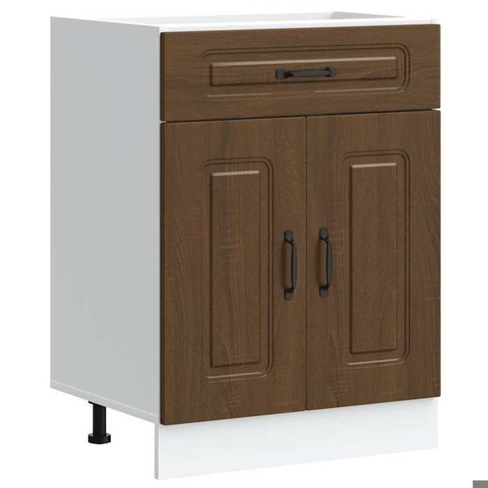VidaXL Kitchen Cabinet Kalmar Brown Oak Engineered Wood, Base Cabinet for Sink, Base Kitchen Cabinet with Drawer, 853494