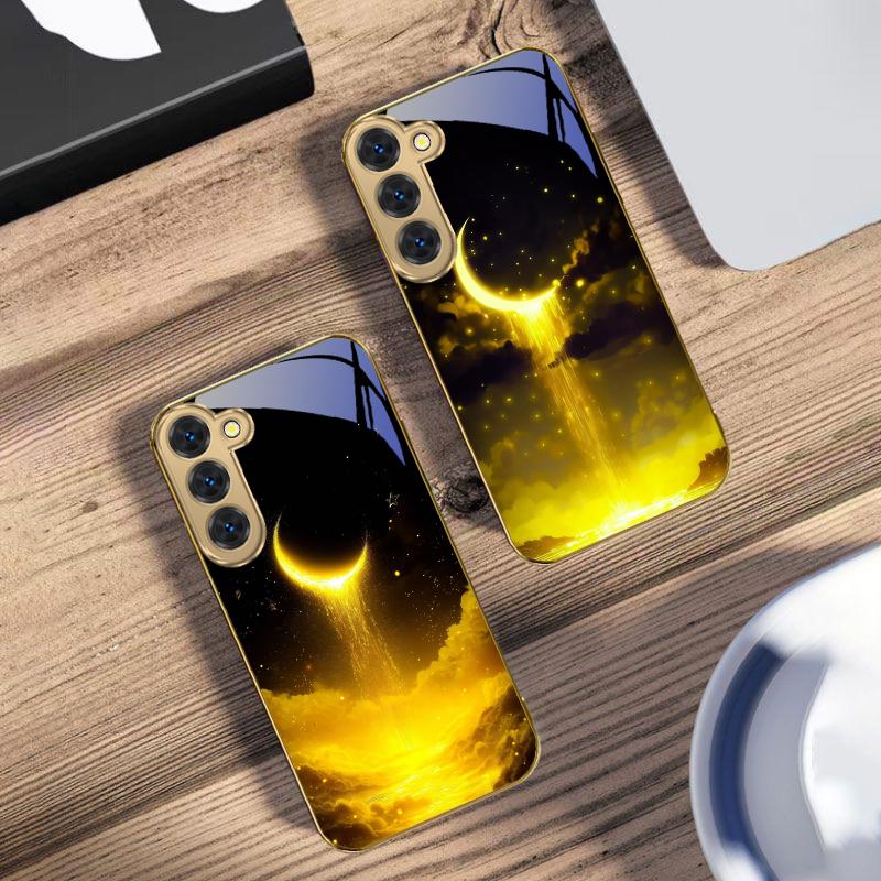 Der goldene Mondhimmel Für Samsung Galaxy S26 S20 FE S21 S22 S23 Plus S24 Ultra 25Ultra S21+ S9 S22 S8 Goldene Glas-Handyhülle