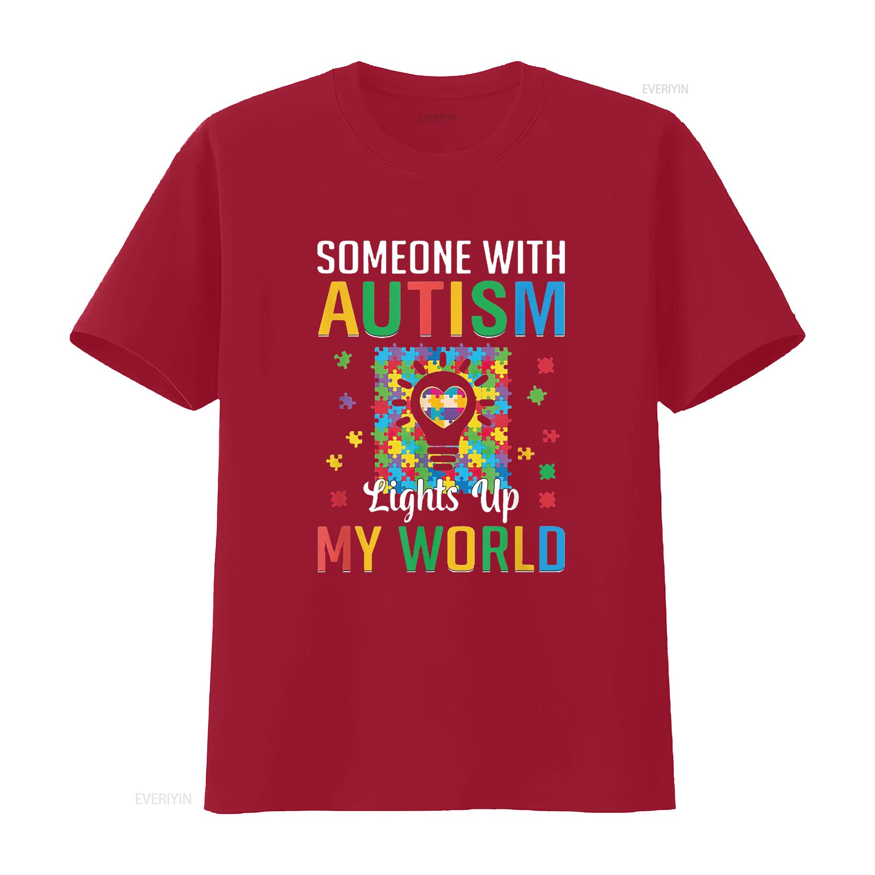 

Womens Someone With Autism Lights My World Puzzle Austic Awareness T Shirt vintage Washed streetwear Comfortable Soft S