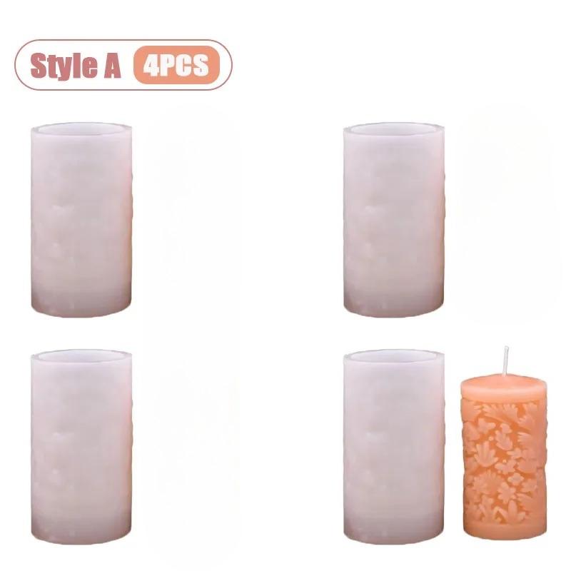 1-4PCS Christmas Cylinder Candle Mold Silicone Pillar Mold for DIY Aromatherapy Wax Candle Holiday Home Decoration Craft