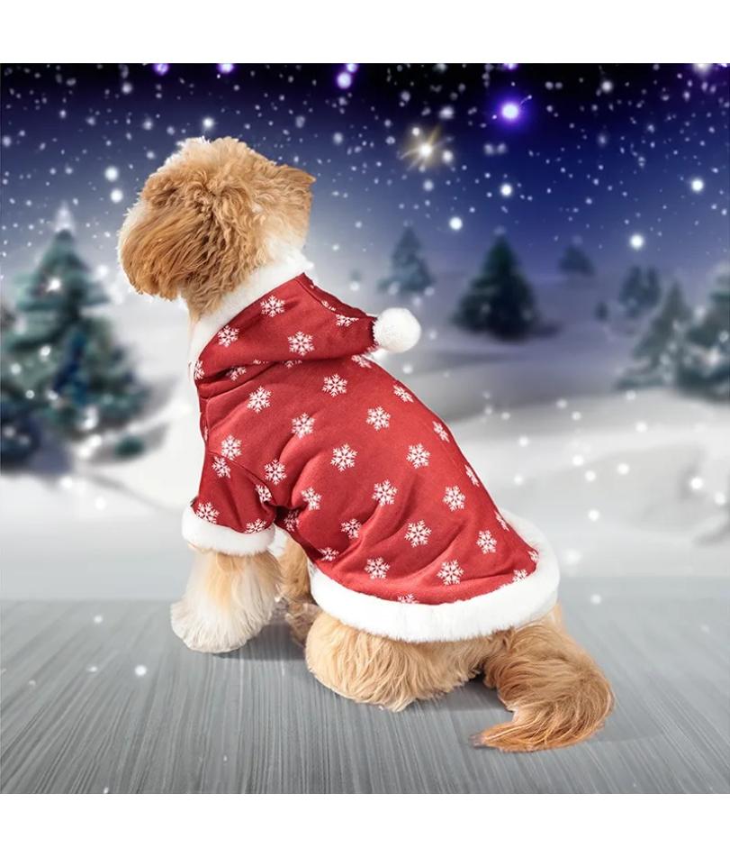Pet Christmas Clothes Winter Plush And Thick Classic Christmas Snowflakes Dog Plush Jumpsuit Hooded