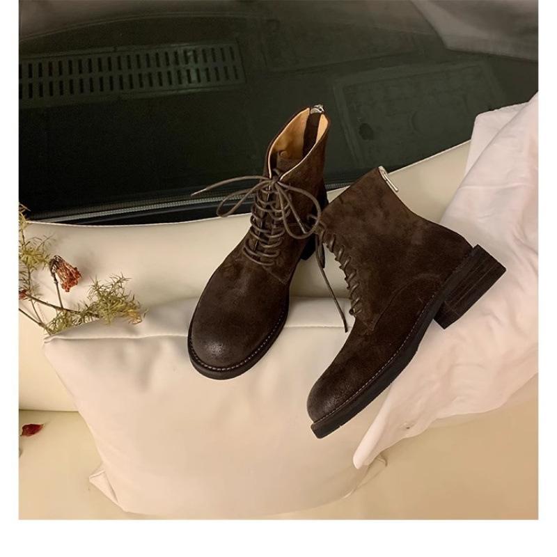 Shoes suede lace-up versatile round head thick heel Martin boots women's autumn and winter