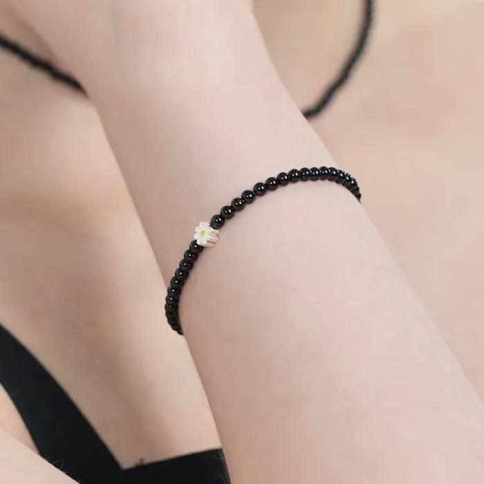 MY Daisy Charm Onyx Bracelet Silver 925 Daisy Charm Black Onyx Bracelet