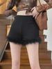 Women's High-Waist Slim Fit Fur Shorts - American Style Autumn Hot Pants