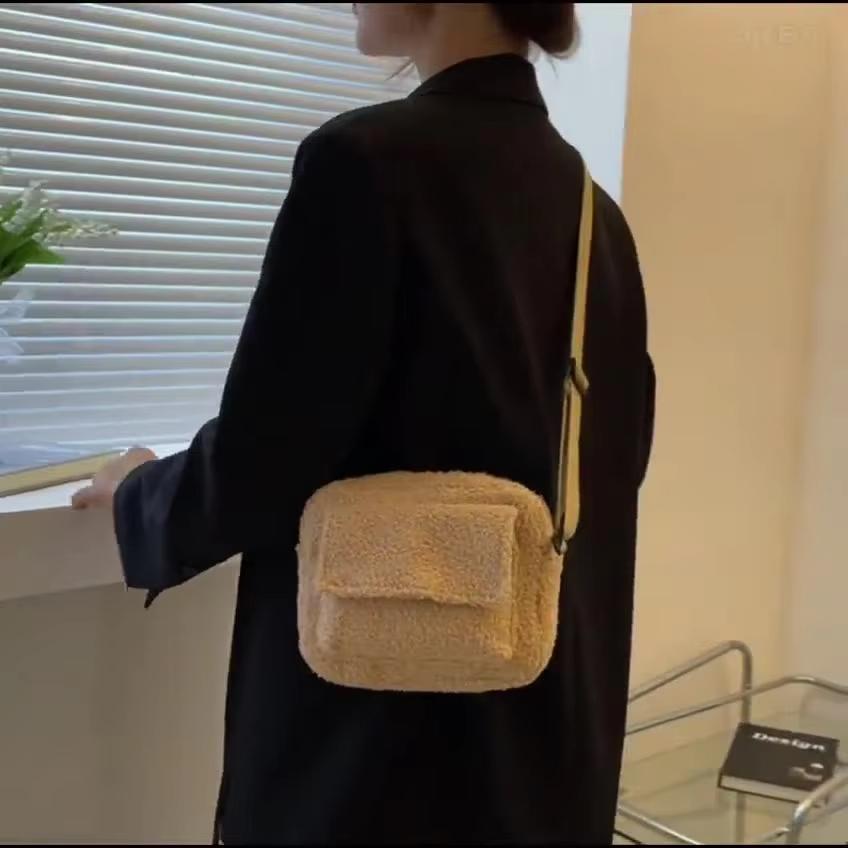 Plush Fabric Women's Shoulder Crossbody Bag Small Fashion Lambs Wool Fluffy Fur Winter Female Bag Designer Handbags