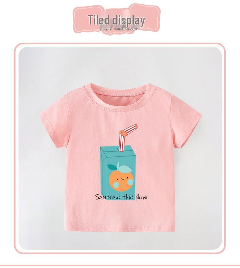 Girls' Summer Cartoon Print Round Neck T-Shirt