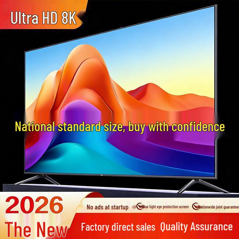 2026 Bezel-less 8K LCD Large Screen LED Home TV: Available in 55, 65, 75, 85, and 100 inches with WiFi connectivity.