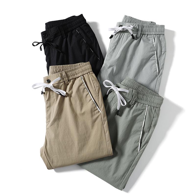 Léto Jednobarevné Kalhoty pro volný čas Pánské Tenký střih Pánské Slim Fit Pracovní kalhoty na malé nohy Trend Všestranné kalhoty