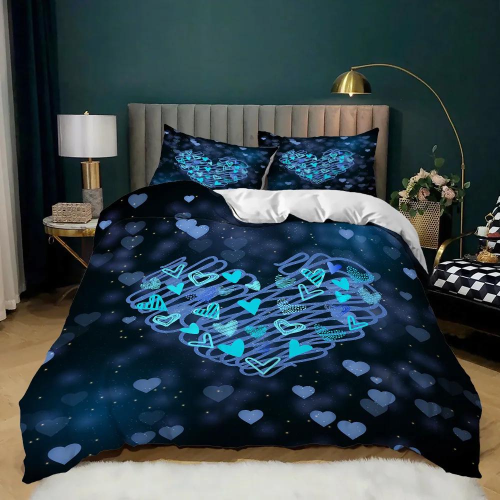 Room Decor Home Bedding Sets 2/3pcs Red Heart Printing Queen Size Pillowcase Duvet Cover Set Polyester Bedclothes