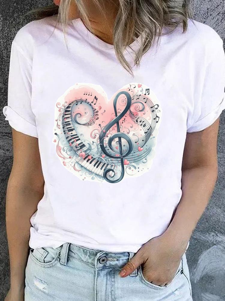 (Asian Size) Clothing Lady o-neck watercolor love style Short Sleeve T-shirts Printed Female Top Casual T Shirt Fashion Women Graphic Tee