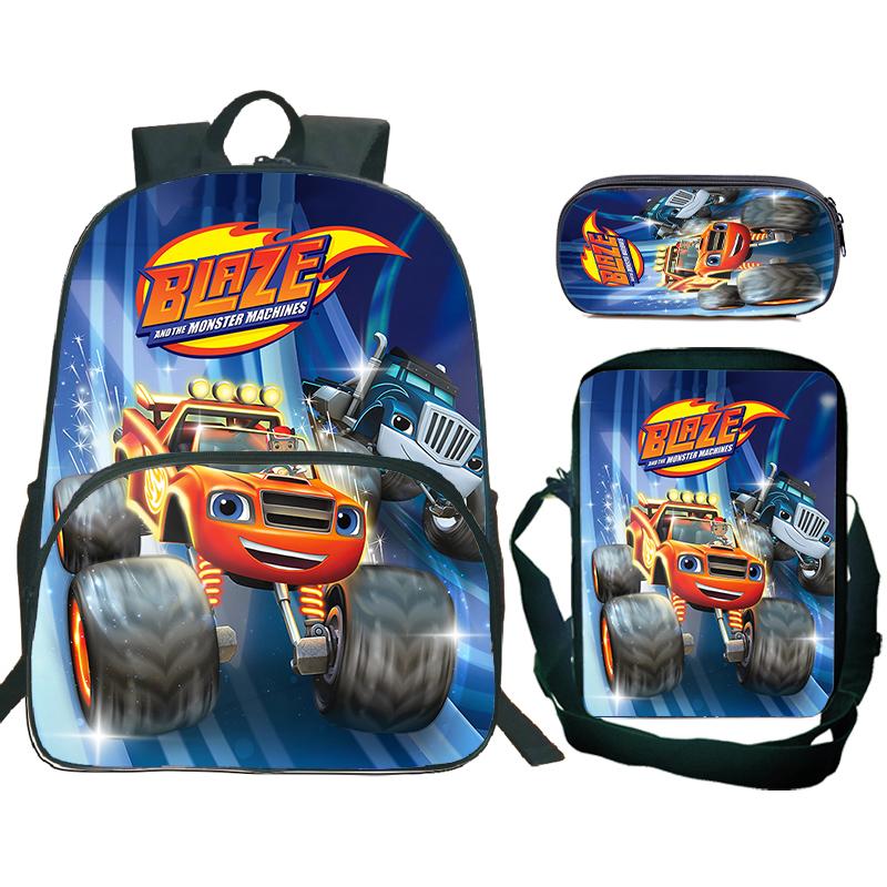 Cartoon Blaze and the Monster Machines School Backpack with Shoulder Bags Pencil Bags Boys Girls School Bags Children Rucksack