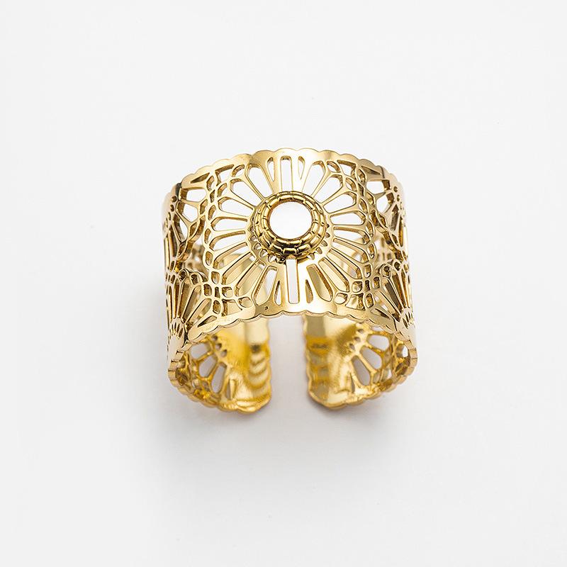 Muschel Hohl Blume Spitze Titanstahl Ring Französisch Schlicht Retro Öffnend Damen Verstellbarer Ring