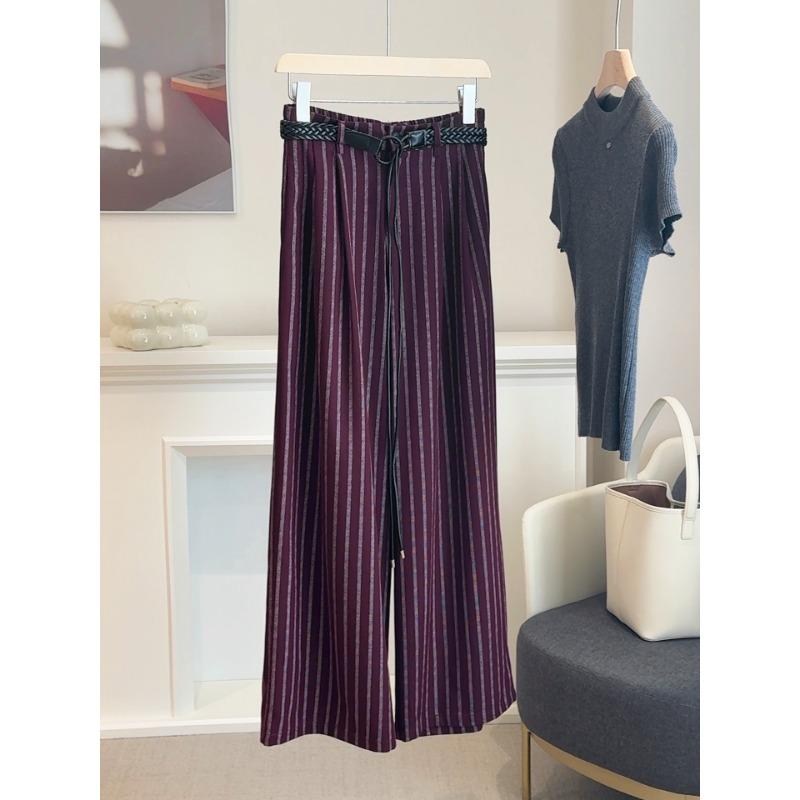 Autumn New Retro Striped Wide-leg Pants Lazy Style Narrow Version Loose and Thin Vertical Straight Casual Pants Women