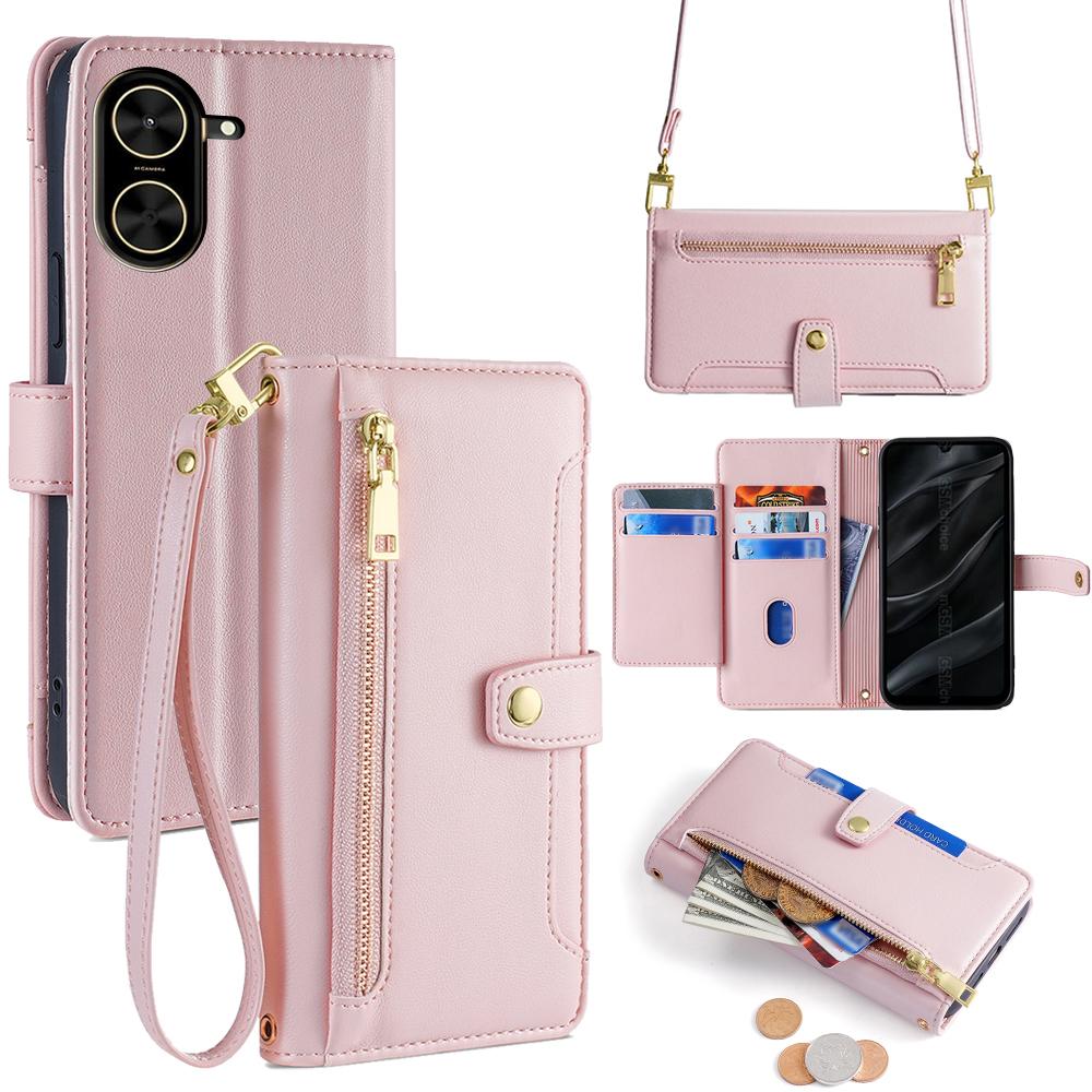 For Xiaomi Redmi A5 4G (171.7mm) Leather Case Zipper Pocket Wallet Phone Cover with 2 Straps