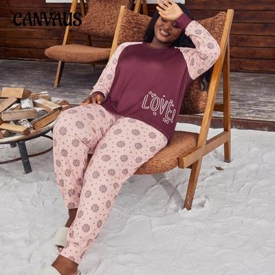 Damen Pyjama Bequem Schlicht und Großzügig Bedruckt Herbst und Winter Hauskleidung
