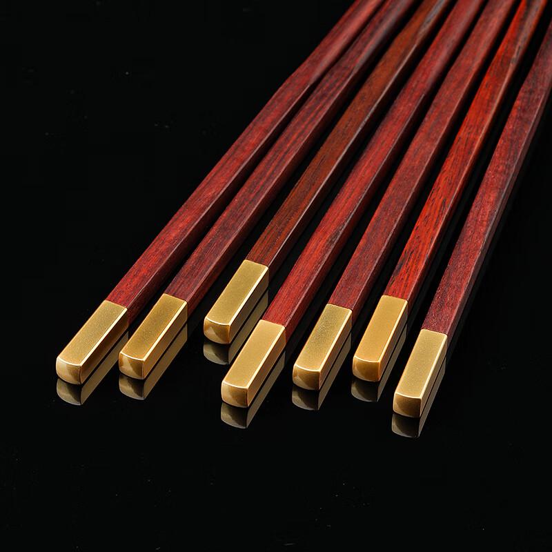 Qiannianlianmu Rosewood Chopsticks with Platinum Copper Head - 10 Pairs Gift Set