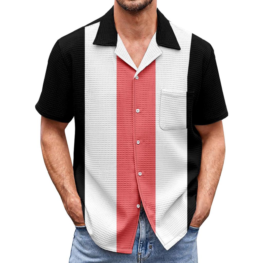 Men's Colorblock Button Pocket Short Sleeve Shirts Men's Casual Fashion Short Sleeve Shirts