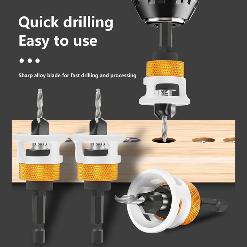 1 buc Limitator pentru prelucrarea lemnului Freză cu alezor cu patru muchii Cap din aliaj Burghiu cu gaură conică Adâncime reglabilă Burghiu în trepte Alezor pentru șuruburi ascunse