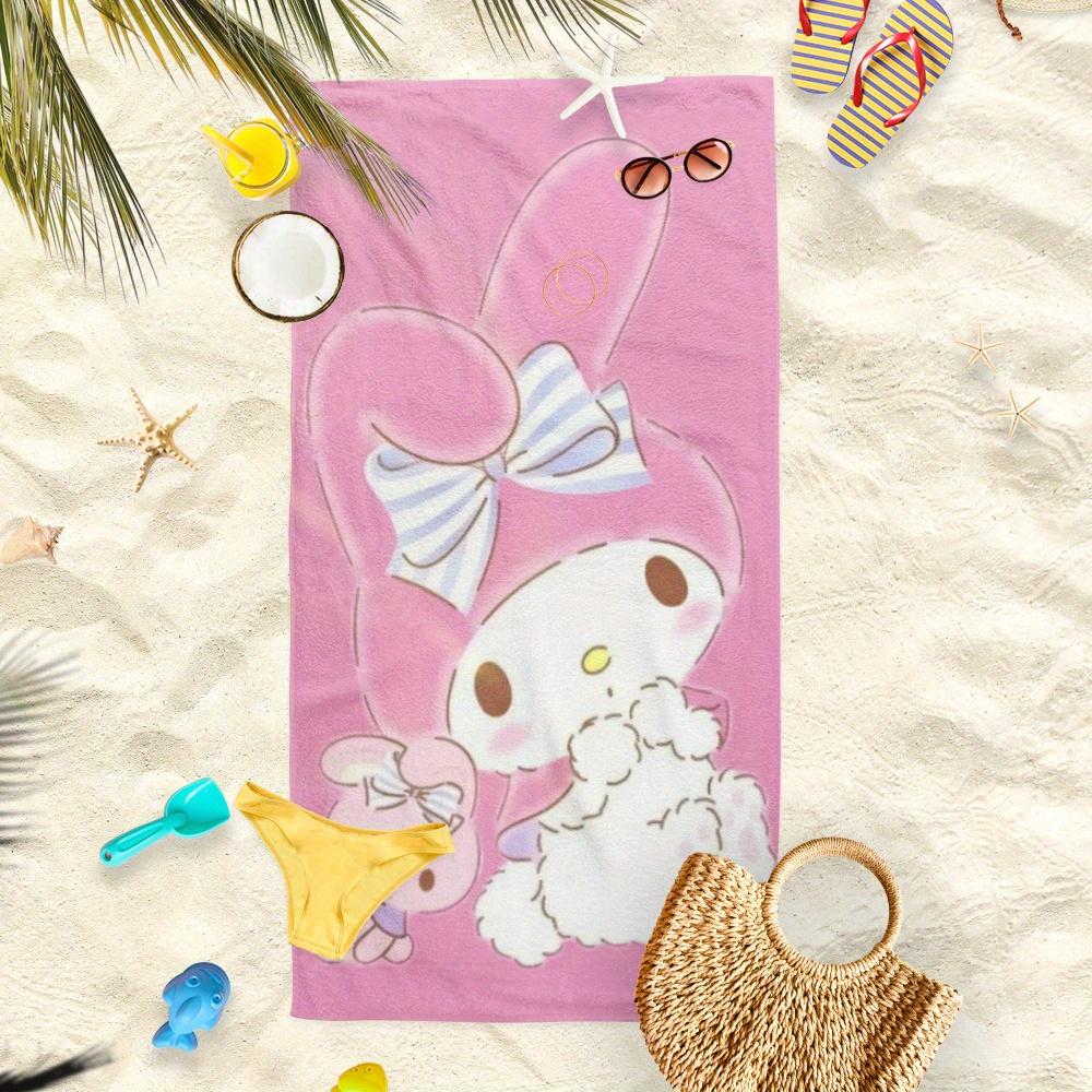 1pc Cute My Melody Beach Towel Pink Rabbit Bow Print Soft Absorbent Quick Dry Summer Beach Pool Bathroom Towel