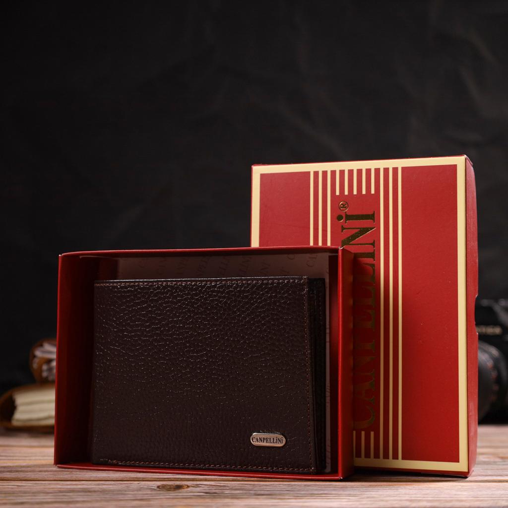 Perfect Horizontal Medium Size Genuine Grain Leather Men's Wallet CANPELLINI 21863 Brown