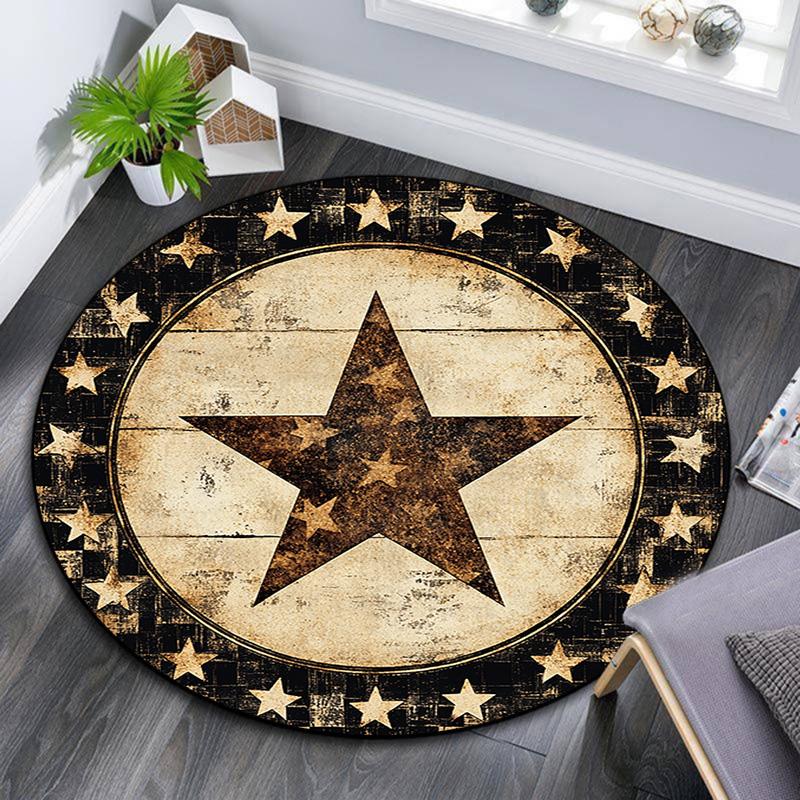 Rustic Star Round Area Rug,Carpet Rug for Living Room Bedroom Sofa Playroom Decor,Non-slip Floor Mat
