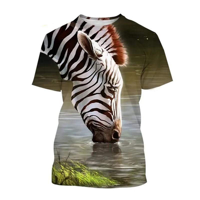 Zebra Animal 3D Printing Breathable Short Sleeve T Shirt Men's Prairie Horse Hip-Hop Style Streetwear Top Streak Zebra T-shirts